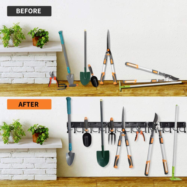 All Metal Garden Tool Organizer,Adjustable Garage Wall Organizers and Storage,Heavy Duty Wall Mount Holder with Hooks for Broom,Rake,Mop,Shovel.(3 Pack) - Image 7