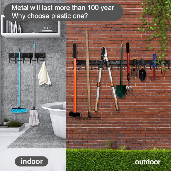 All Metal Garden Tool Organizer,Adjustable Garage Wall Organizers and Storage,Heavy Duty Wall Mount Holder with Hooks for Broom,Rake,Mop,Shovel.(3 Pack) - Image 2