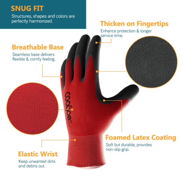Gardening Gloves for Men, 6 Pairs Breathable Rubber Coated Garden Gloves for Weeding Landscaping, outside Work Gloves for Lawn Yard, Men’S Medium Size, Black & Red (Half Dozen M) - Image 2