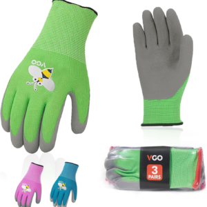 3-Pairs Age 7-9 Kids Gardening Gloves, Children Yard Work Gloves, Soft Safety Rubber Gloves (XS, KID-RB6013)