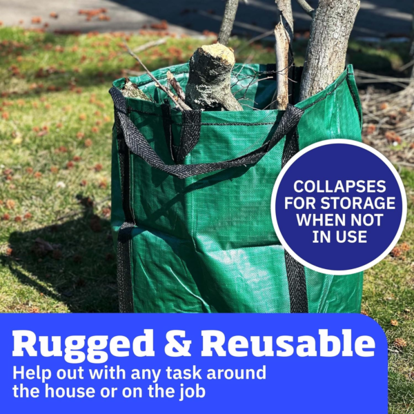Heavy Duty Home and Yard Bags 48-Gallon Reusable Self-Standing Lawn and Leaf Bags Garbage Can with Reinforced Handles, Green - Image 4