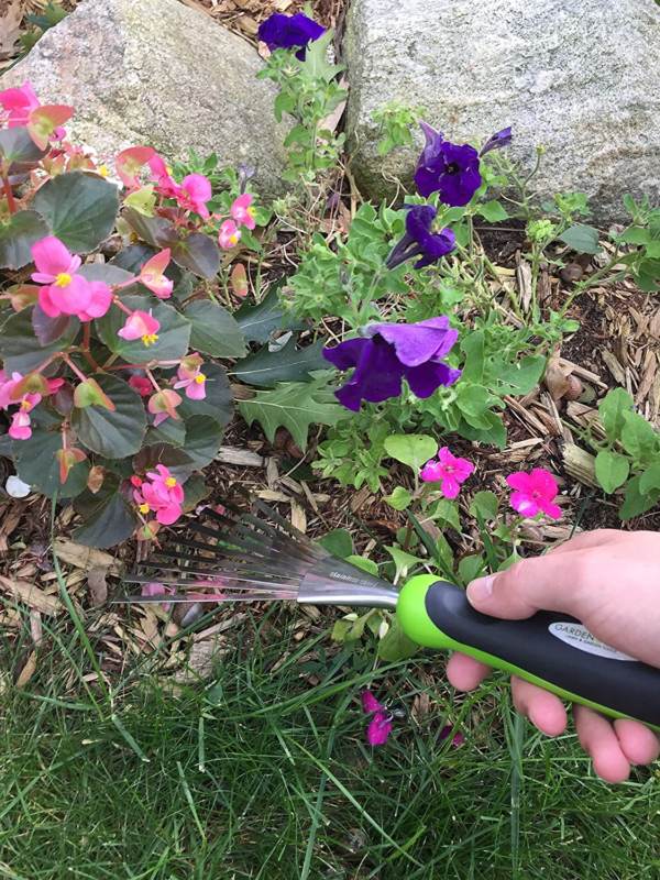 Garden Guru Stainless Steel Hand Rake Soil Tiller with Ergonomic Handle, Great for Gardening, Cultivating, Loosening Soil & Spreading Mulch - Image 3