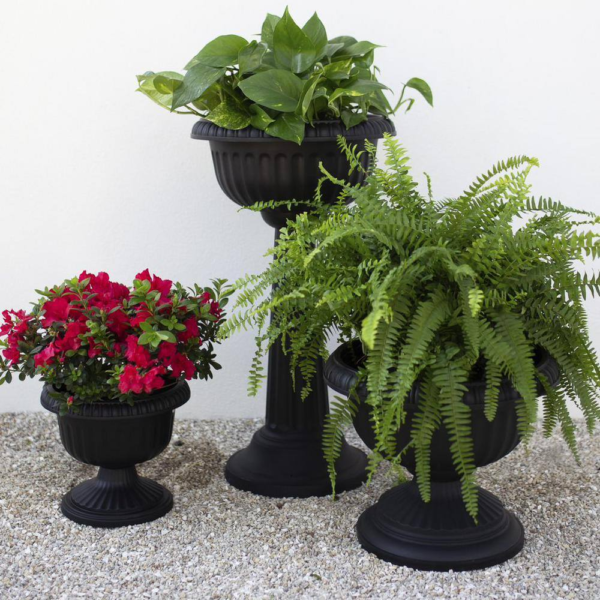 Grecian 18 In. Black Plastic Urn Planter - Image 5