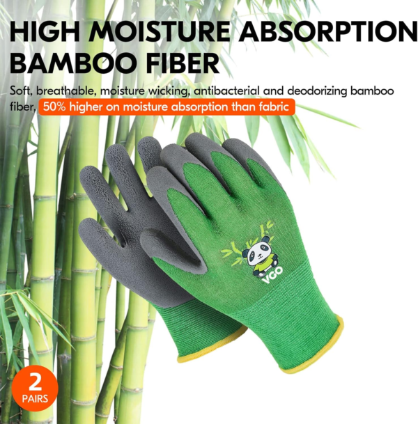 2-Pairs Age 5-7 Kids Gloves, Bamboo Fibre Gardening Gloves, Children Yard Work Gloves, Soft Safety Rubber Gloves (Size XXS, Green, KID-RB6026) - Image 2