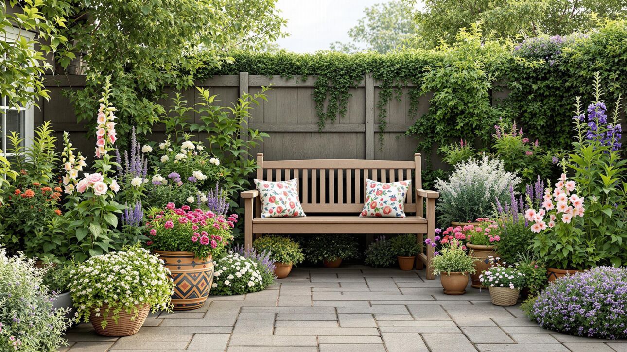 Potted English Arts and Crafts Plant Arrangement for an Unobstructed Cozy Nook in an English Cottage Backyard
