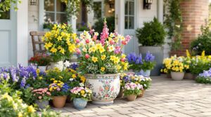 Spring Potted Plant Arrangement for Your English Cottage House Entrance