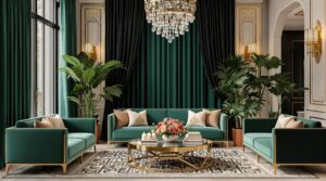 Luxurious Art Deco Parisian Hotel Lobby with Cozy Nook,