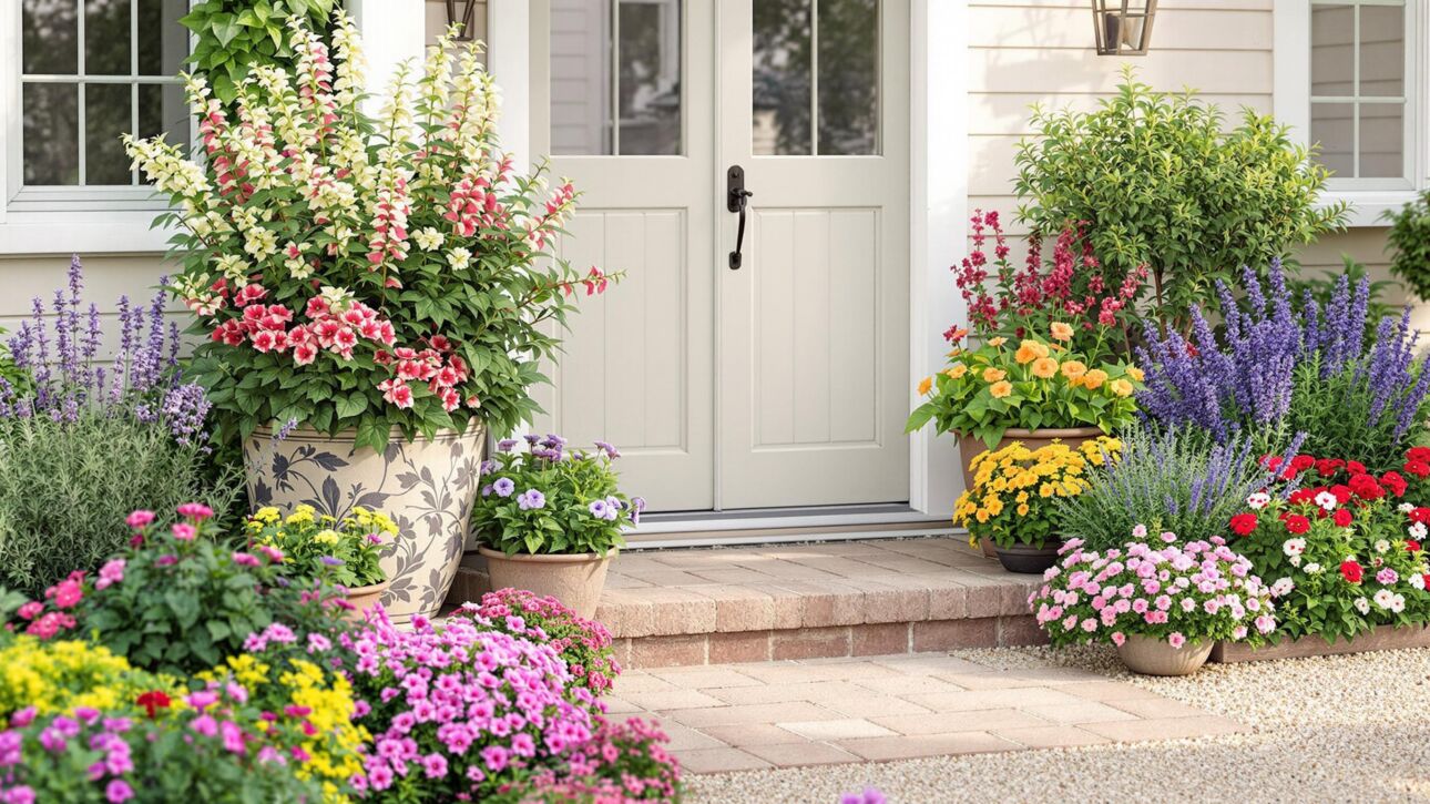 Summer Potted Plant Arrangement for Your English Cottage House Entrance: Welcoming Design