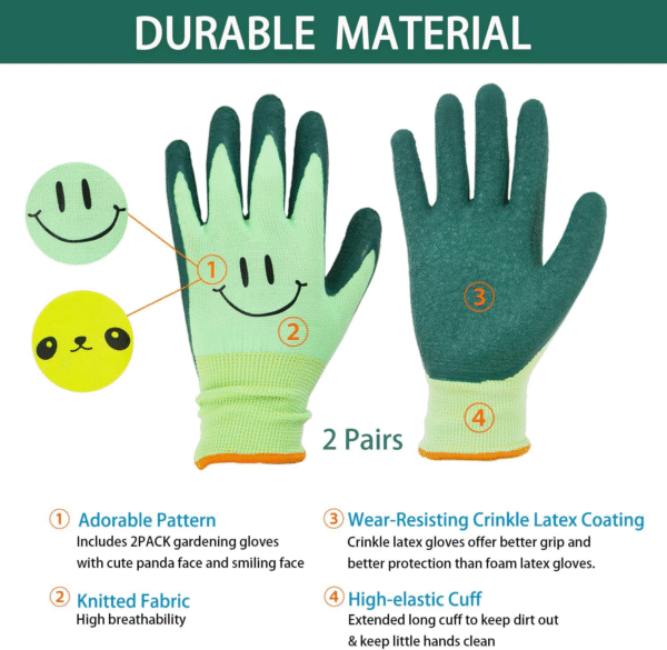 2 Pairs Toddlers Gardening Gloves, Kids Sized Garden Glove for Yard Work, Non Slip, Flexible, Breathable (Size 2 for 2, 3, 4 Year Old Children) - Image 2