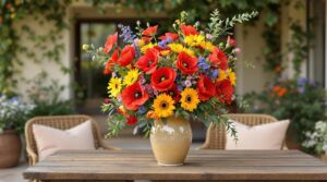 Vibrant Poppy Elegance in a Tall Vase