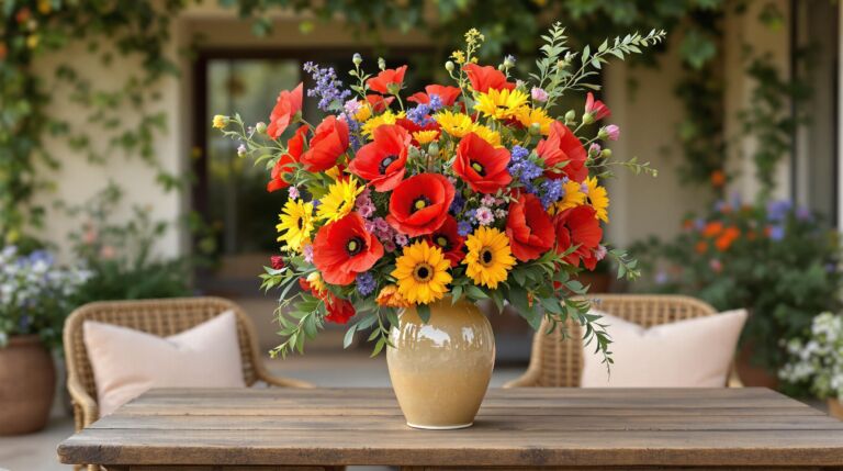 Vibrant Poppy Elegance in a Tall Vase