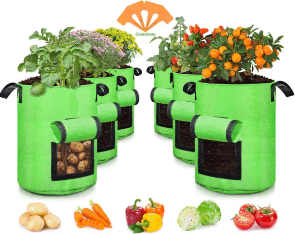 10 Gallon Potato Grow Bags, 6 Pack, Two-Sided Transparent Window Garden Planting Bag with Durable Handle, Thickened Nonwoven Fabric Pots Vegetable Grow Bags for Tomato, Carrot, Onion, Fruits, Flower