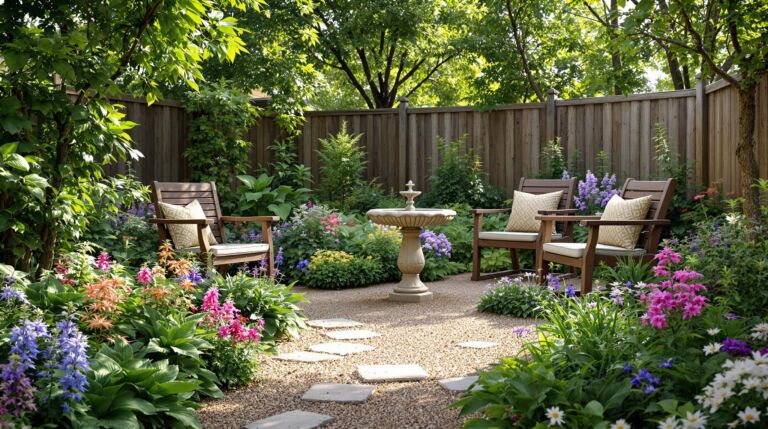 Shady Birdbath Garden