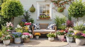 English Cottage Charm: Amber Glow in Pots