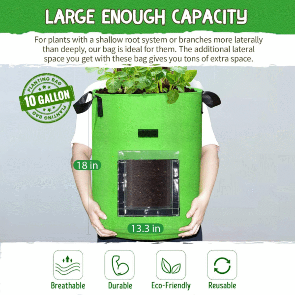 10 Gallon Potato Grow Bags, 6 Pack, Two-Sided Transparent Window Garden Planting Bag with Durable Handle, Thickened Nonwoven Fabric Pots Vegetable Grow Bags for Tomato, Carrot, Onion, Fruits, Flower - Image 5